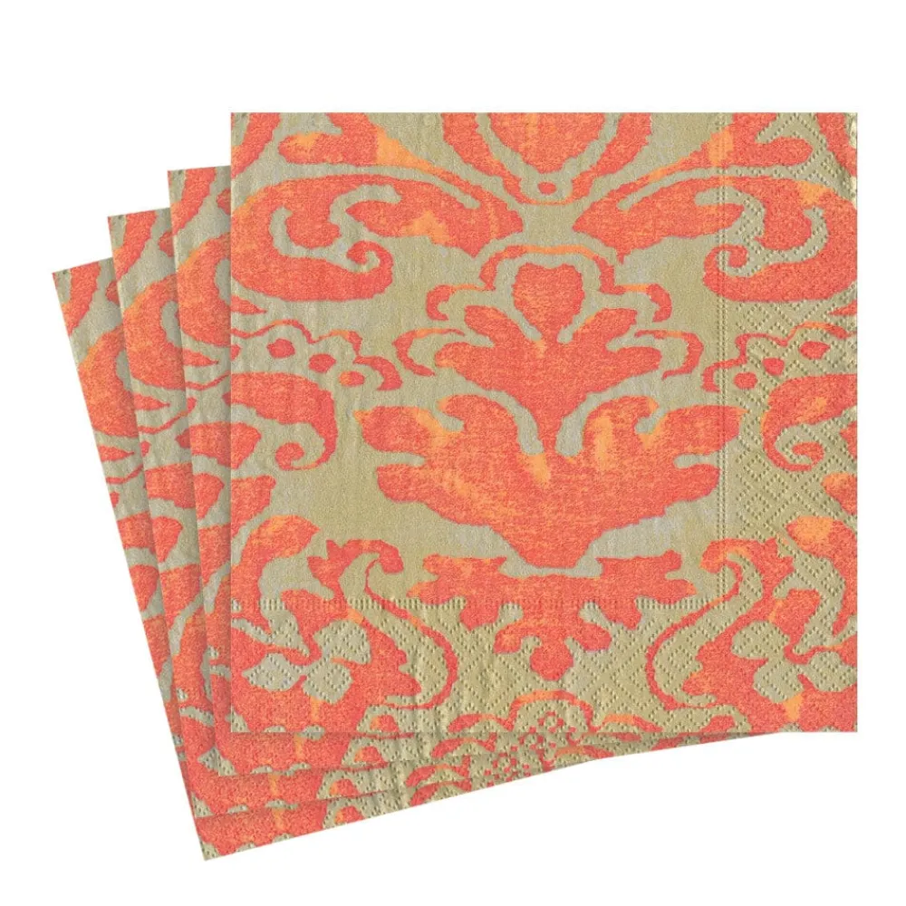 Caspari Christmas Napkins|Paper Luncheon Napkins|Palazzo Paper Luncheon Napkins in Coral - 20 Per Package