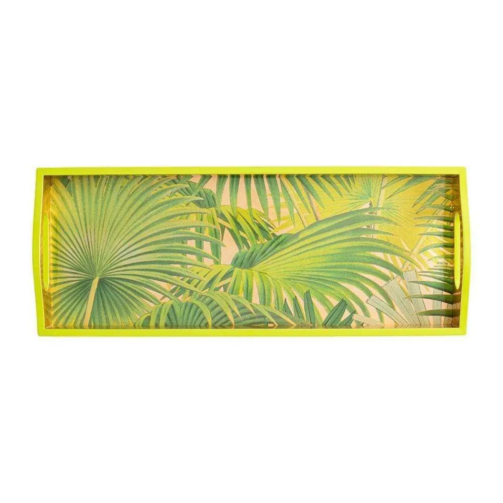 Caspari Lacquerware|Bar Trays|Palm Fronds Lacquer Bar Tray in Gold - 1 Each