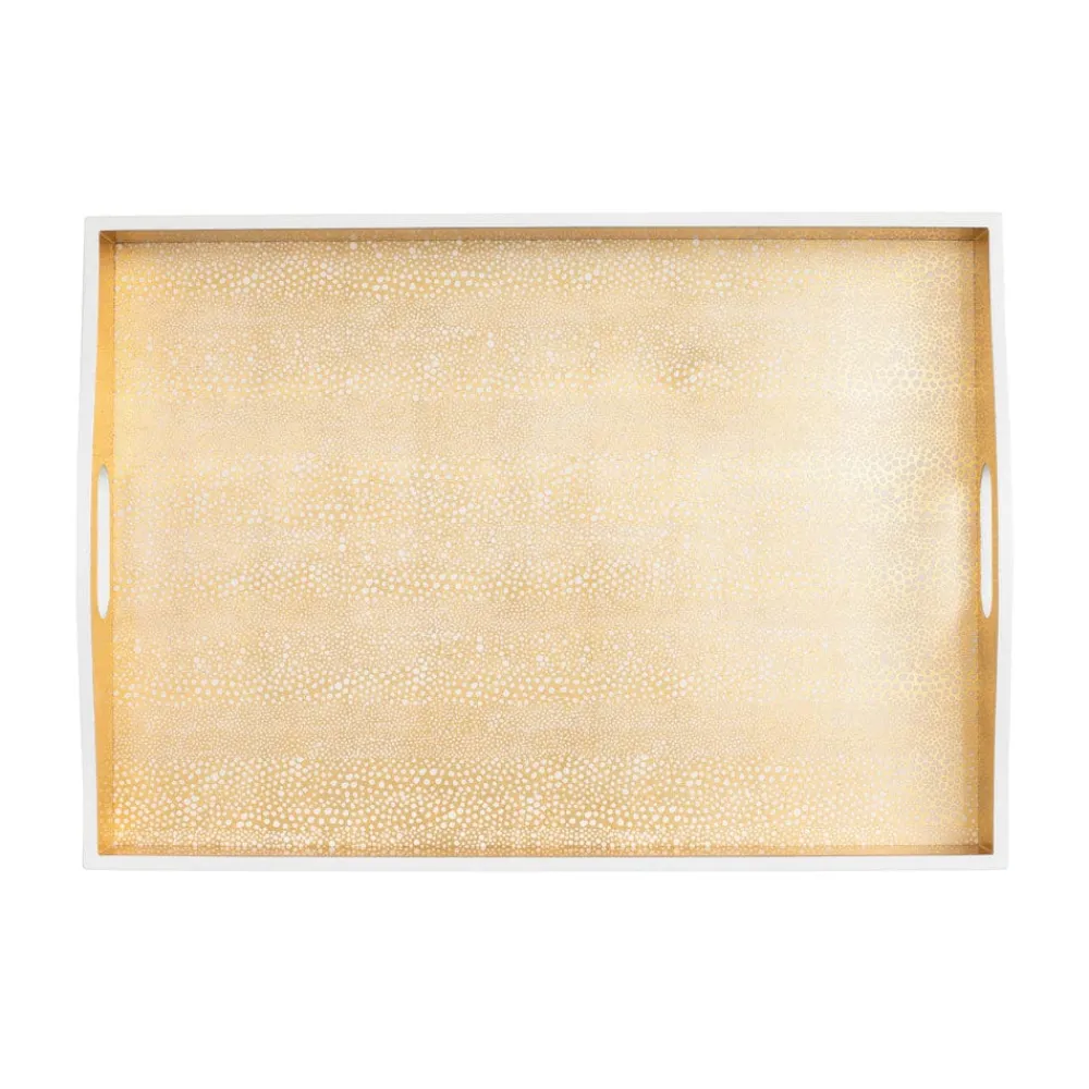 Caspari Lacquerware|Tailgates|Pebble Lacquer Large Rectangle Tray in Gold - 1 Each