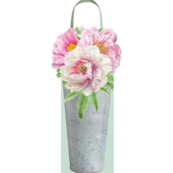 Caspari Gift & Bottle Bags|Peonies in French Flower Bucket Wine & Bottle Gift Bag - 1 Each