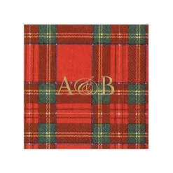 Personalization by Caspari Tailgates|Personalized Holiday Napkins|Personalized Double Initial Royal Plaid Cocktail Napkins