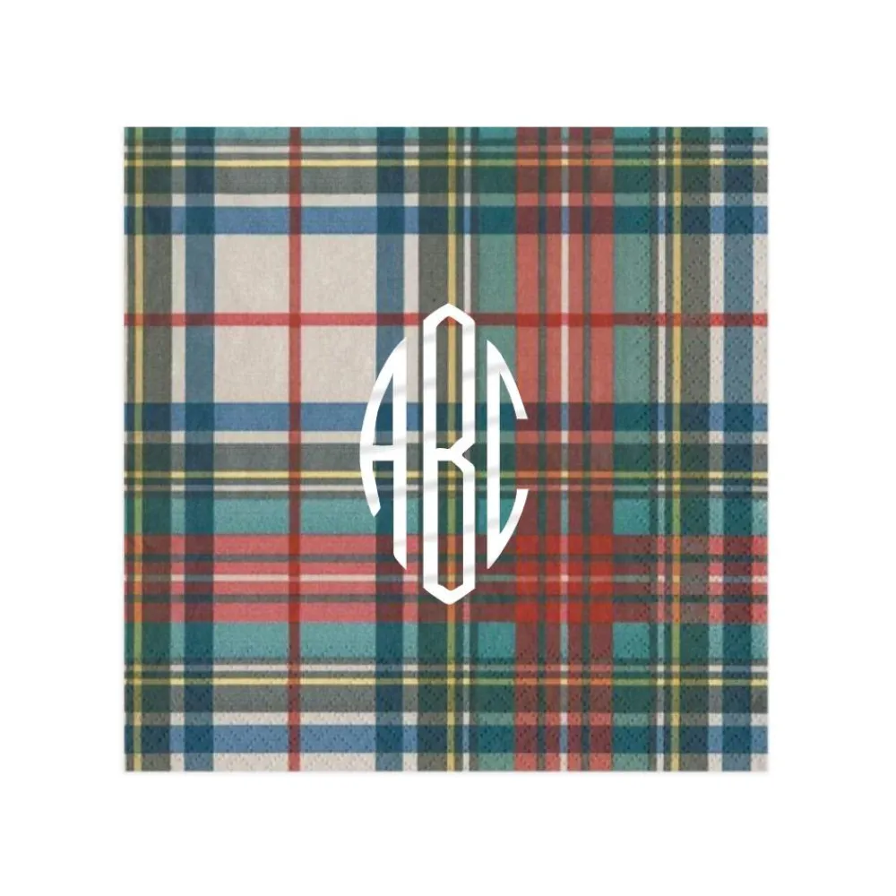 Personalization by Caspari Personalized Holiday Napkins|Personalized Christmas Napkins|Personalized Monogram Dress Stewart Tartan Cocktail Napkins