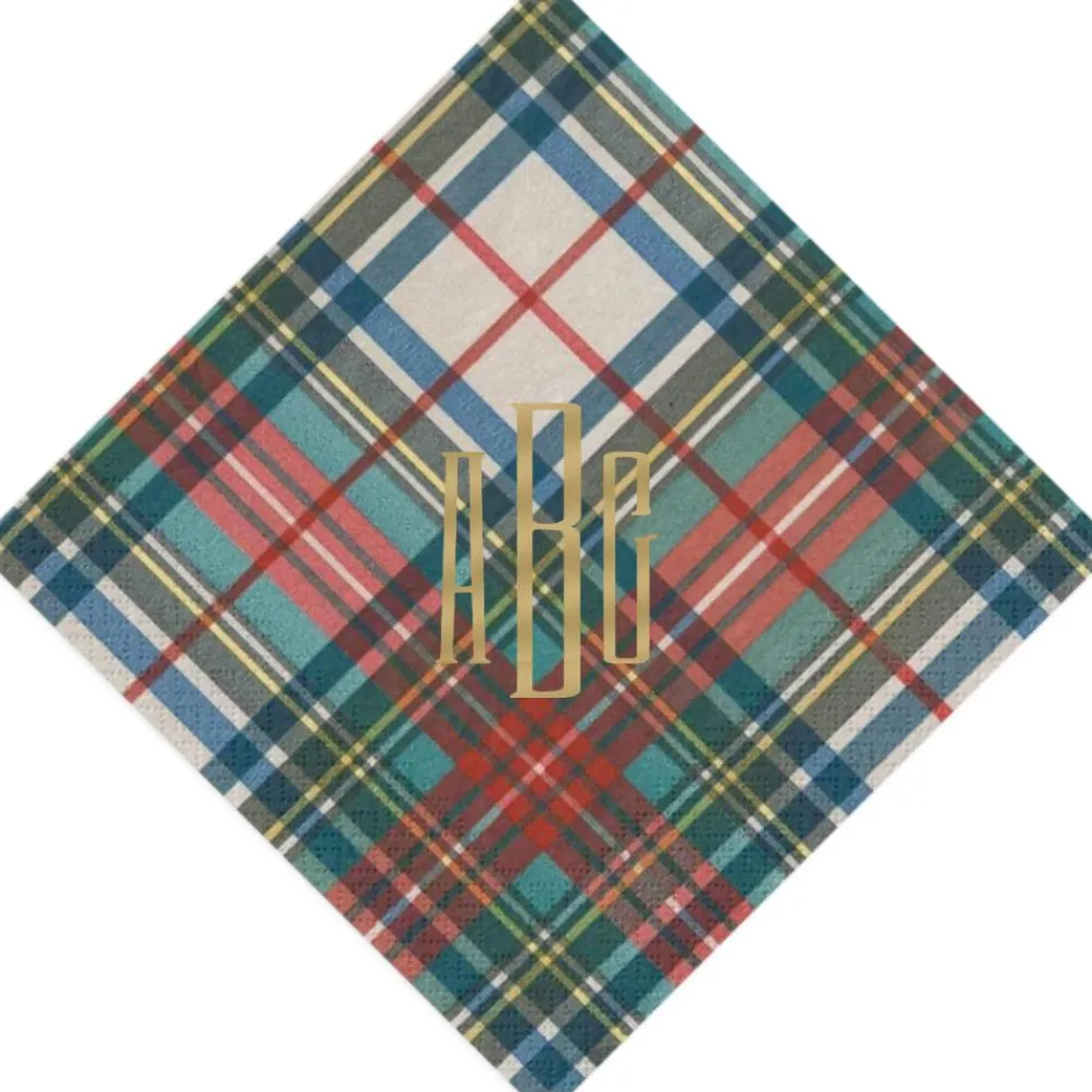 Personalization by Caspari Personalized Holiday Napkins|Personalized Christmas Napkins|Personalized Monogram Dress Stewart Tartan Cocktail Napkins