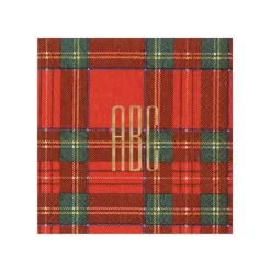 Personalization by Caspari Personalized Holiday Napkins|Personalized Christmas Napkins|Personalized Monogram Royal Plaid Cocktail Napkins