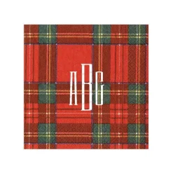 Personalization by Caspari Personalized Holiday Napkins|Personalized Christmas Napkins|Personalized Monogram Royal Plaid Cocktail Napkins