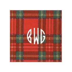 Personalization by Caspari Personalized Holiday Napkins|Personalized Christmas Napkins|Personalized Monogram Royal Plaid Cocktail Napkins