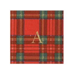 Personalization by Caspari Tailgates|Personalized Holiday Napkins|Personalized Single Initial Royal Plaid Cocktail Napkins