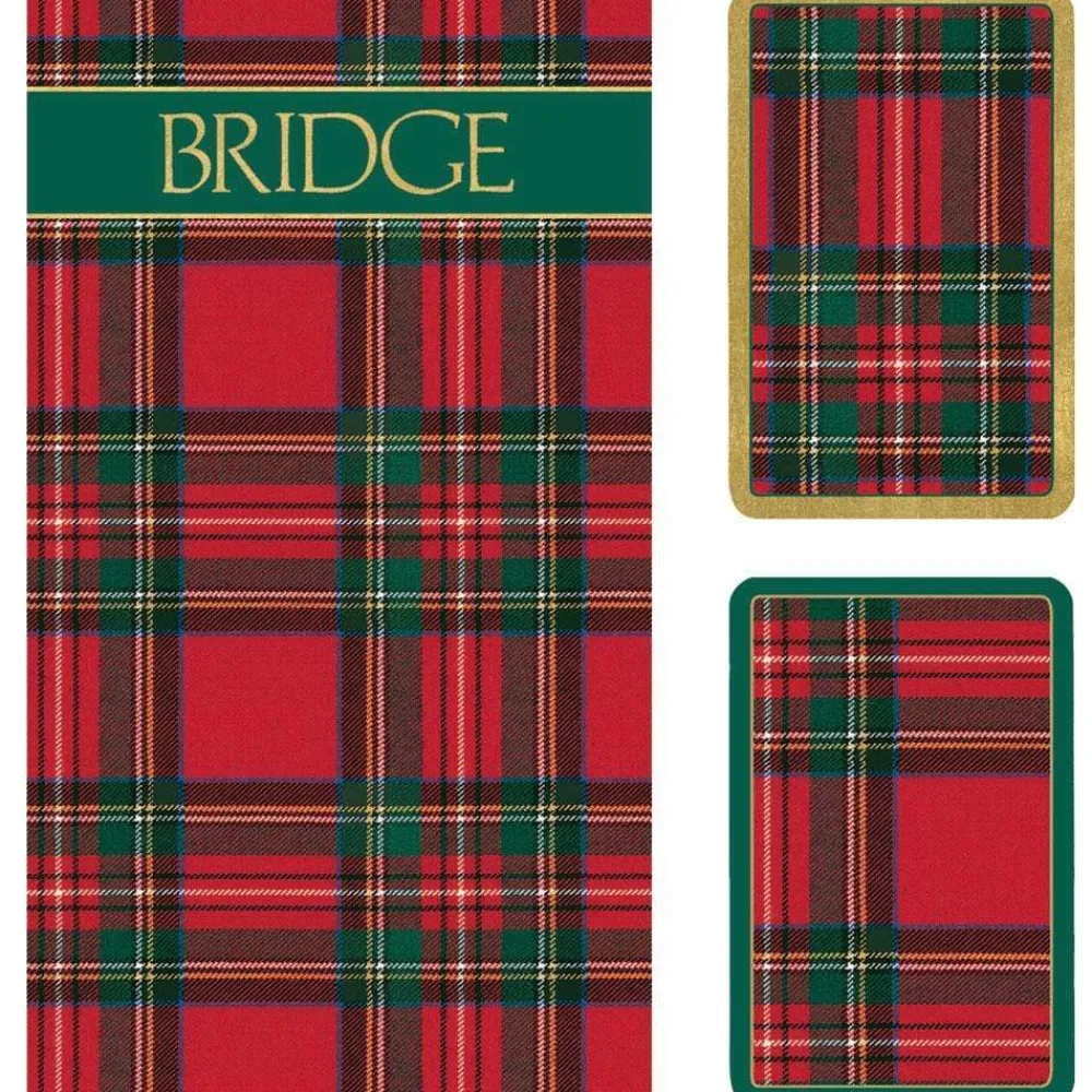 Caspari Bridge|Plaid Large Type Bridge Gift Set - 2 Playing Card Decks & 2 Score Pads