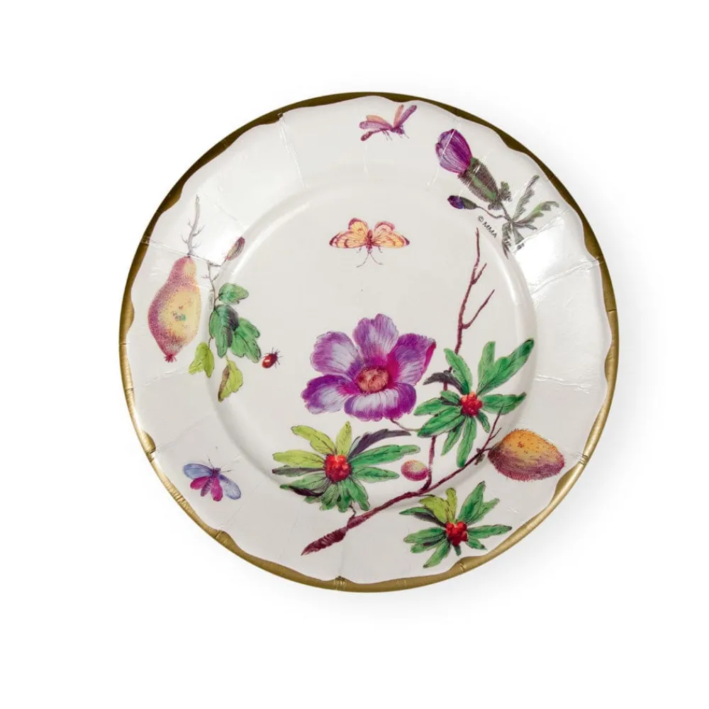 Caspari Bridal Shower|Paper Salad And Dessert Plates|Porcelain Blooms Ivory Salad & Dessert Plates - 8 Per Package