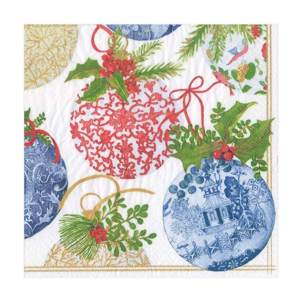 Caspari Christmas Napkins|Paper Luncheon Napkins|Porcelain Ornaments Paper Luncheon Napkins - 20 Per Package