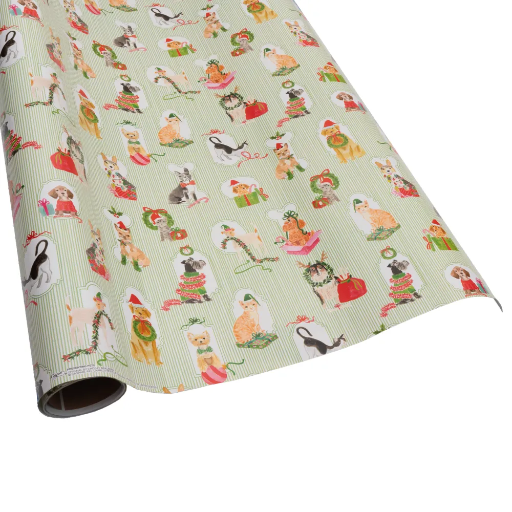 Caspari Christmas Wrapping Paper|Presenting Pets Roll Wrap - includes 1 Roll