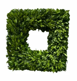 Mills Floral Christmas Decor|The Boxwood Shop|Preserved Boxwood Square Wreath- 16" Single Sided