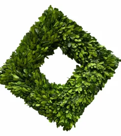 Mills Floral Christmas Decor|The Boxwood Shop|Preserved Boxwood Square Wreath- 16" Single Sided