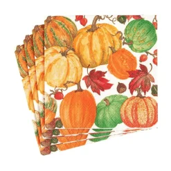 Caspari Halloween|Boxed Cocktail Napkins|Pumpkin Field Boxed Paper Cocktail Napkins in White - 40 Per Box