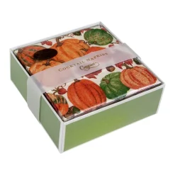 Caspari Halloween|Boxed Cocktail Napkins|Pumpkin Field Boxed Paper Cocktail Napkins in White - 40 Per Box