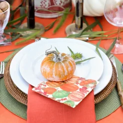 Caspari Halloween|Boxed Cocktail Napkins|Pumpkin Field Boxed Paper Cocktail Napkins in White - 40 Per Box