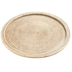 Caspari Tailgates|Easter|Rattan & Glass Round Serving Platter in White Natural - 1 Each