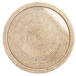 Caspari Tailgates|Easter|Rattan & Glass Round Serving Platter in White Natural - 1 Each