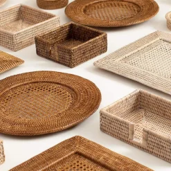 Caspari Memorial Day|Mother'S Day|Rattan Cocktail Napkin Holder in Dark Natural - 1 Each