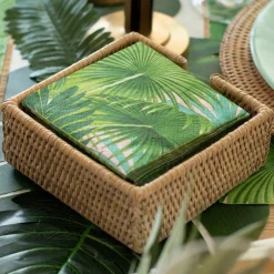 Caspari Tailgates|Summer Picnic|Rattan Cocktail Napkin Holder in White Natural - 1 Each