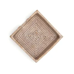 Caspari Tailgates|Summer Picnic|Rattan Cocktail Napkin Holder in White Natural - 1 Each