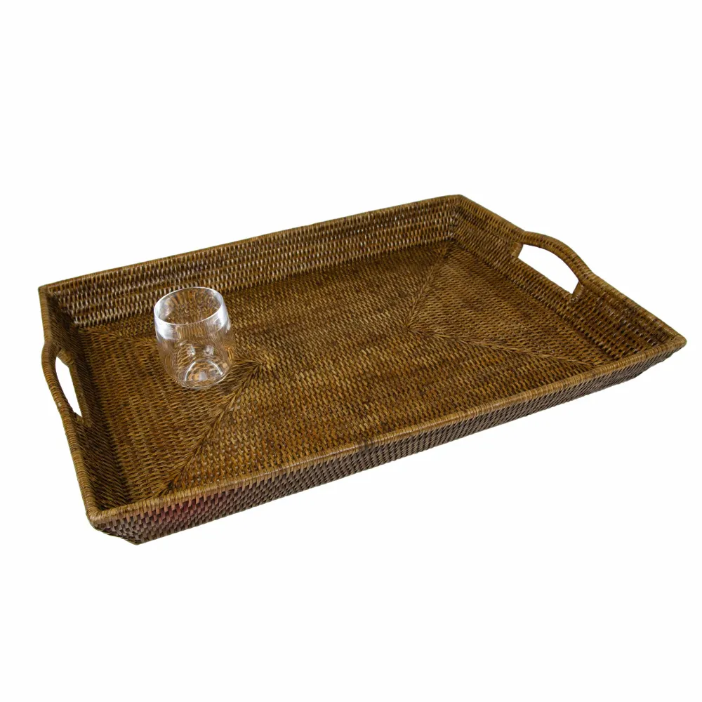 Caspari Tailgates|Mother'S Day|Rattan Extra Large Rectangle Tray in Natural-25.5" x 17.75" x 5"