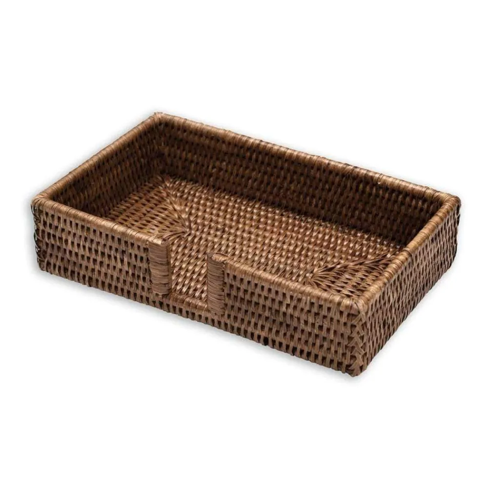 Caspari Tailgates|Memorial Day|Rattan Guest Towel Napkin Holder in Dark Natural - 1 Each