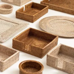 Caspari Tailgates|Memorial Day|Rattan Guest Towel Napkin Holder in Dark Natural - 1 Each