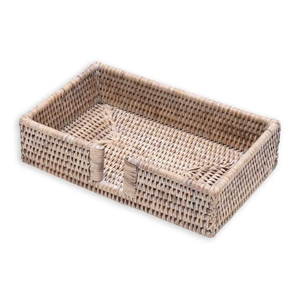 Caspari Tailgates|Summer Picnic|Rattan Guest Towel Napkin Holder in White Natural - 1 Each