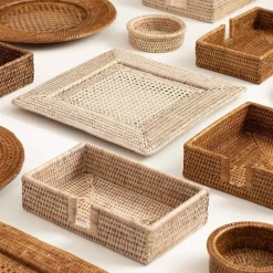 Caspari Tailgates|Summer Picnic|Rattan Guest Towel Napkin Holder in White Natural - 1 Each