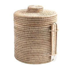 Caspari Tailgates|Cocktail Party|Rattan Ice Bucket with Tongs in White Natural - 1 Each