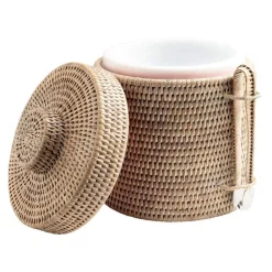Caspari Tailgates|Cocktail Party|Rattan Ice Bucket with Tongs in White Natural - 1 Each
