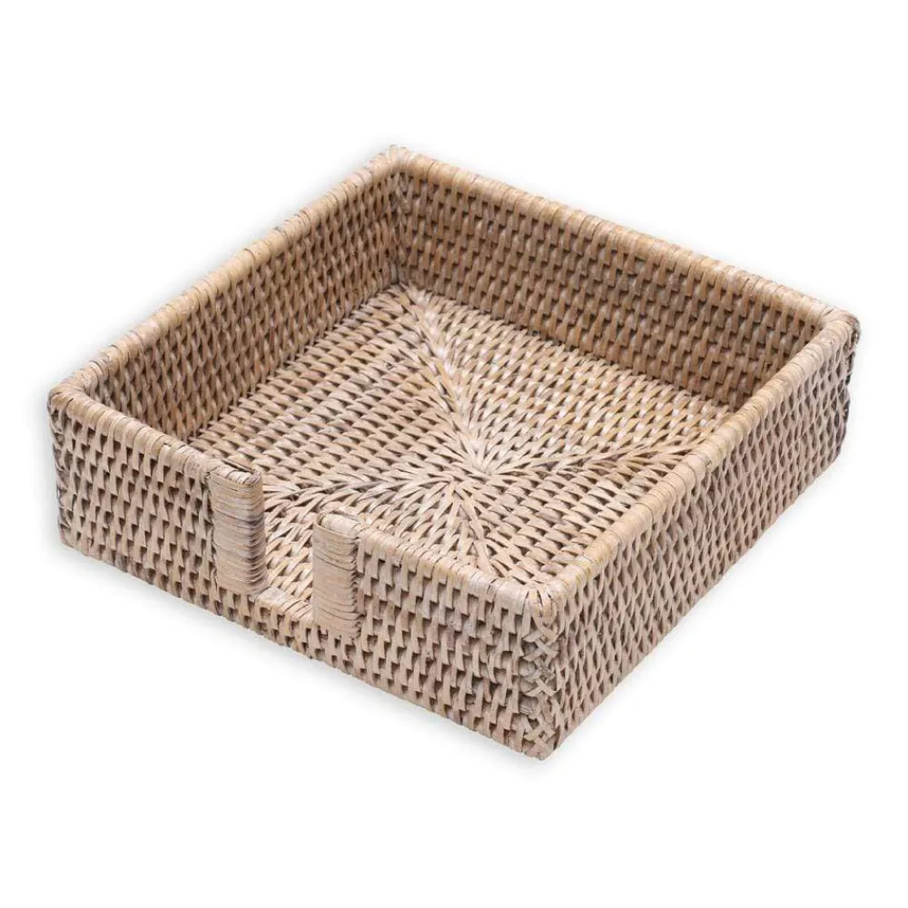 Caspari Tailgates|Summer Picnic|Rattan Luncheon Napkin Holder in White Natural - 1 Each