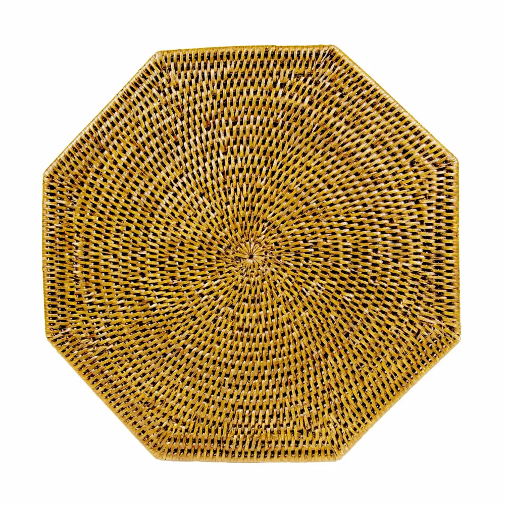 Caspari Mother'S Day|Rattan Trays And Accessories|Rattan Octagonal Placemat in Honey - 1 Placemat