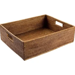 Caspari Memorial Day|Summer Picnic|Rattan Rectangular Deep Tray in Dark Natural - 1 Each