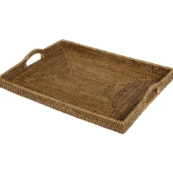 Caspari Tailgates|Summer Picnic|Rattan Rectangular Tray in Dark Natural - 1 Each