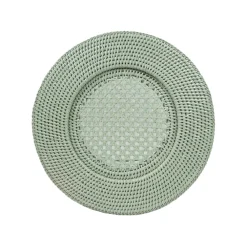Caspari Summer Picnic|Rattan Trays And Accessories|Rattan Round Charger Plate in Green - 1 Charger Plate