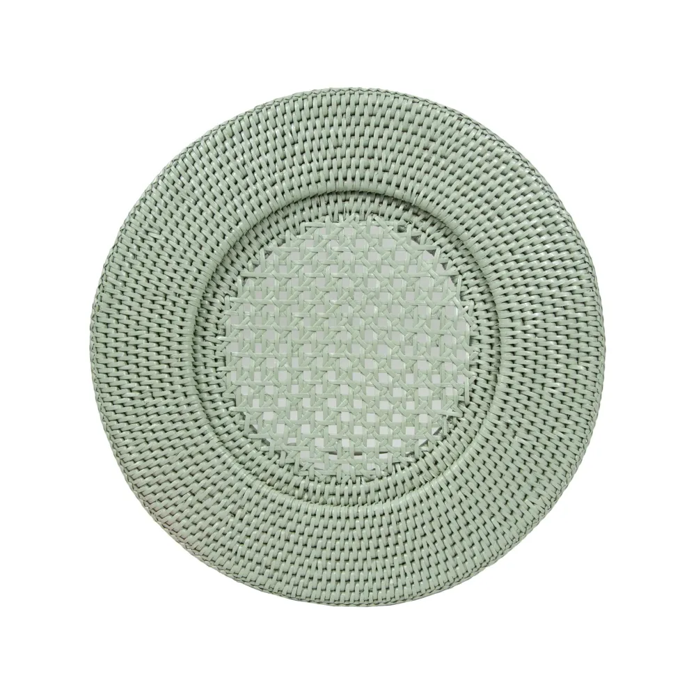 Caspari Summer Picnic|Rattan Trays And Accessories|Rattan Round Charger Plate in Green - 1 Charger Plate