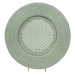 Caspari Summer Picnic|Rattan Trays And Accessories|Rattan Round Charger Plate in Green - 1 Charger Plate