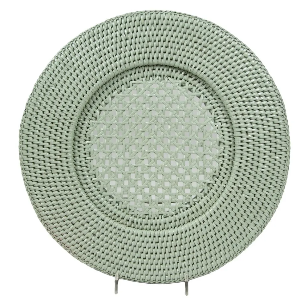 Caspari Summer Picnic|Rattan Trays And Accessories|Rattan Round Charger Plate in Green - 1 Charger Plate