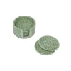 Caspari Summer Picnic|Coasters|Rattan Round Coaster and Holder Set in Green - Set of 6 Coasters and 1 Napkin Holder