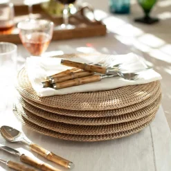 Caspari Summer Picnic|Bridal Shower|Rattan Round Plate Charger in White Natural - 1 Each