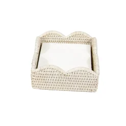 Caspari Summer Picnic|Cocktail Party|Rattan Scalloped Cocktail Napkin Holders in Cream - 1 Napkin Holder