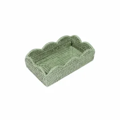 Caspari Summer Picnic|Napkin Holders & Rings|Rattan Scalloped Guest Towel Napkin Holders in Green - 1 Napkin Holder