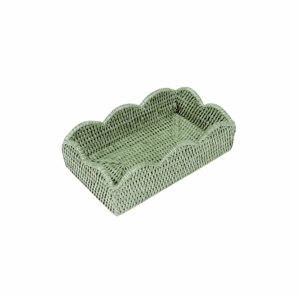 Caspari Summer Picnic|Napkin Holders & Rings|Rattan Scalloped Guest Towel Napkin Holders in Green - 1 Napkin Holder