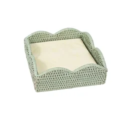 Caspari Summer Picnic|Rattan Trays And Accessories|Rattan Scalloped Luncheon Napkin Holders in Green - 1 Napkin Holder