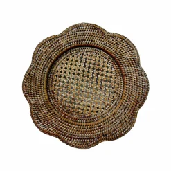 Caspari Graduation Celebration|Memorial Day|Rattan Scalloped Round Charger Plate in Natural - 1 Charger Plate