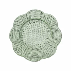 Caspari Summer Picnic|Rattan Trays And Accessories|Rattan Scalloped Round Charger Plate in Green - 1 Charger Plate