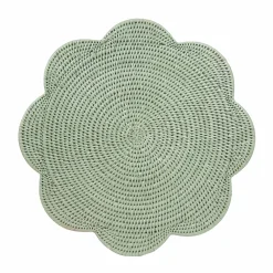 Caspari Summer Picnic|Rattan Trays And Accessories|Rattan Scalloped Round Placemat in Green - 1 Placemat