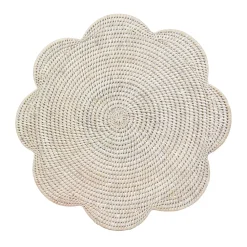 Caspari Rattan Trays And Accessories|Placemats|Rattan Scalloped Round Placemat in Cream - 1 Placemat